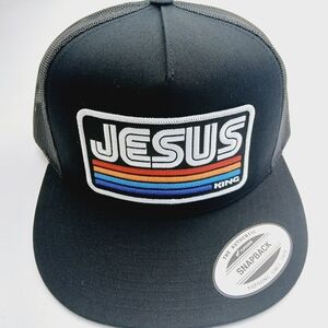 Jesus Patch Black Yupoong  Flat Bill Mesh Snapback Hat Cap